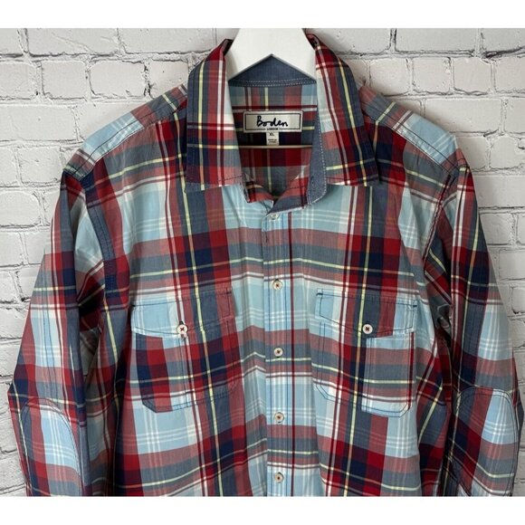 BODEN Mens’ Blue Red Plaid Button Up Long Sleeve Shirt Size XL - Picture 2 of 8